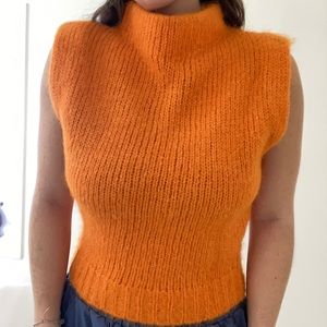 Vintage warm turtleneck short sleeve orange sweater vest